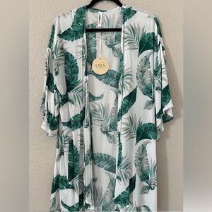 LARA Tropical Green Leaf Print Tunic